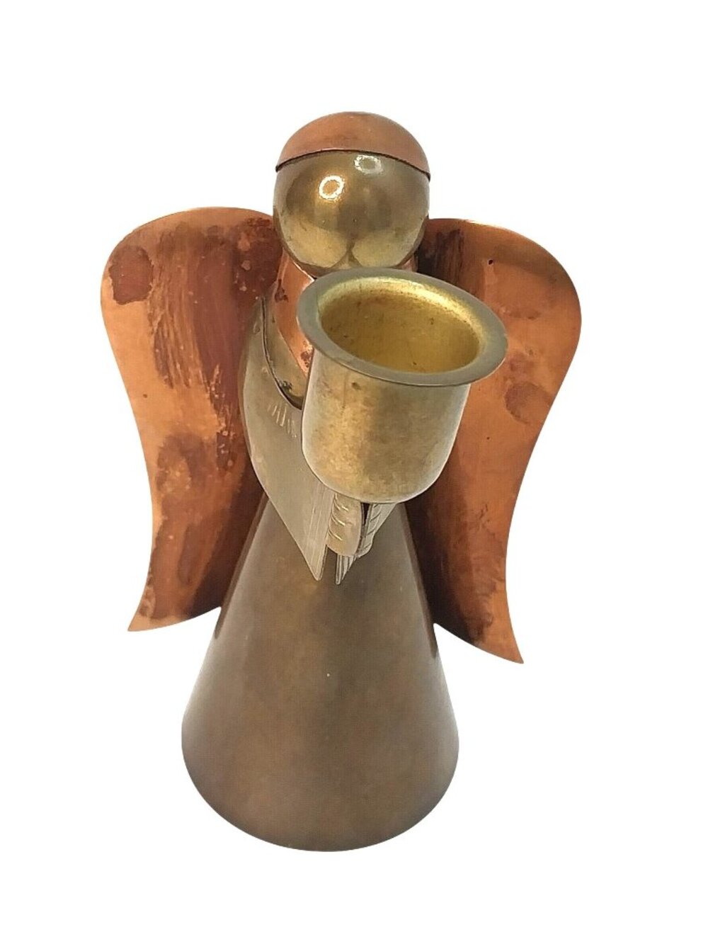 Vintage Brass & Copper Angel Candlestick Holder 5.5" Tall Handmade Hong Kong